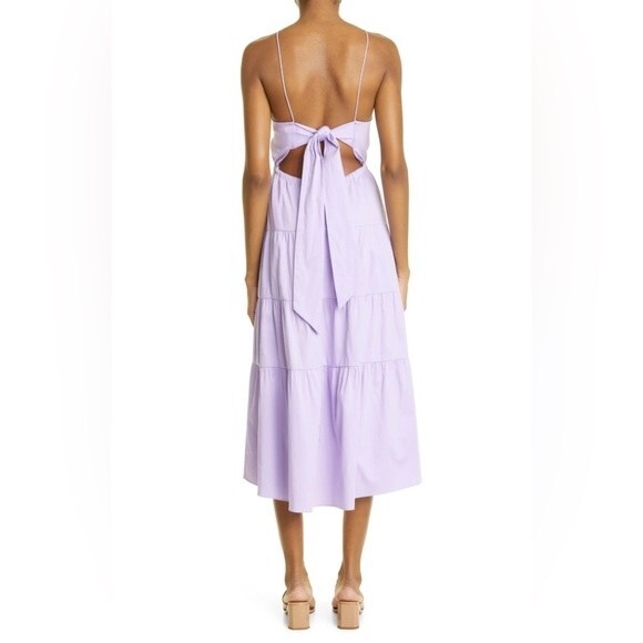 NWT custom ALICE + OLIVIA Hartley Open Tie Back Tiered Mini DRESS. Size 4. - Picture 5 of 13